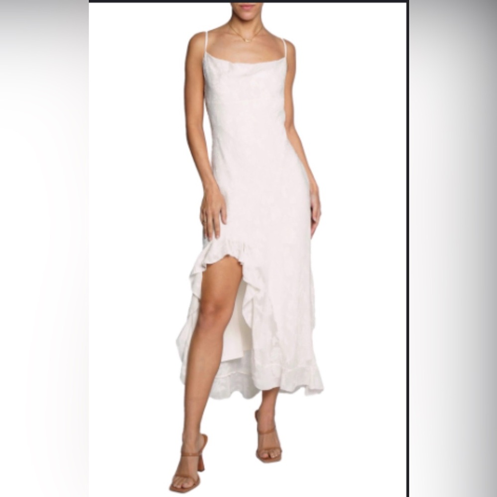 know one cares ivory brocade ruffle dress